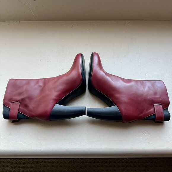 Tibi Red Leather Slip On Heeled Fashion Ankle Boots Booties Women’s EU 36.5 US 6 - Picture 4 of 16